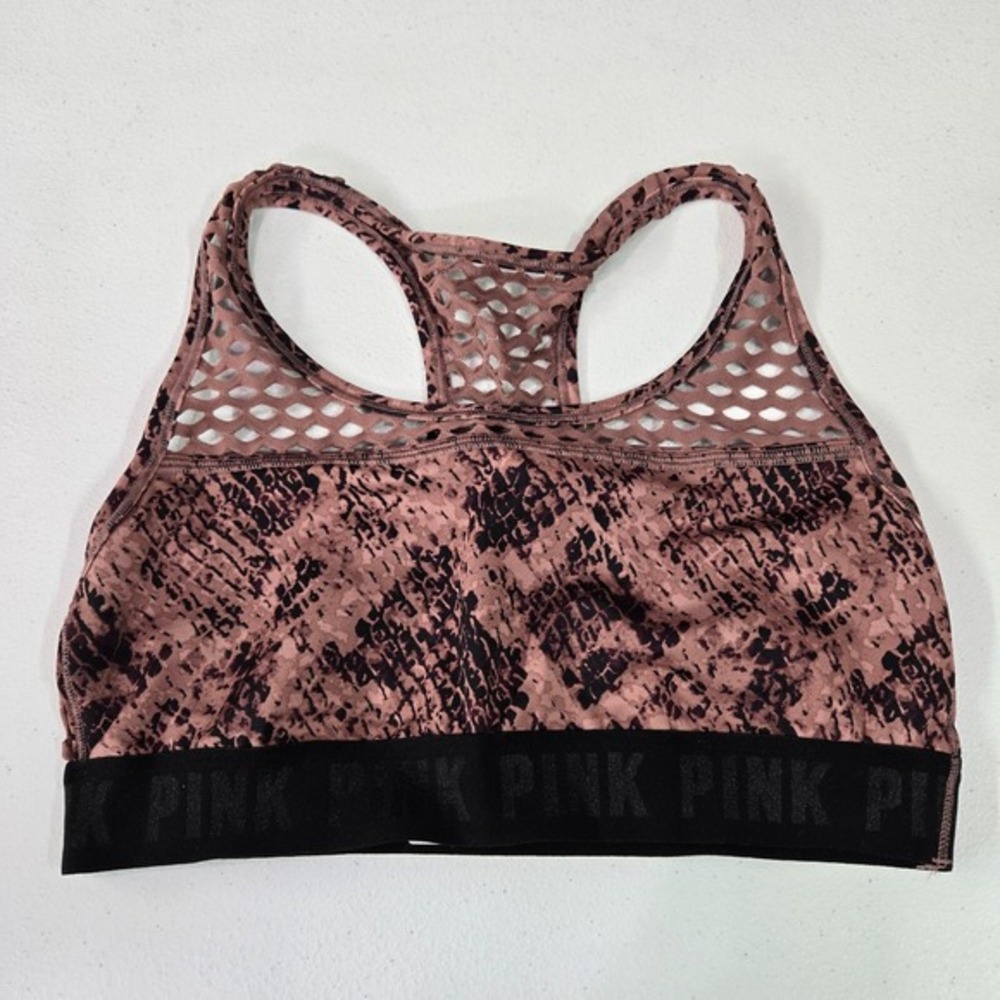 PINK Victoria's Secret Women Sports Bra Medium Brown‎ Snake Ultimate Unlined